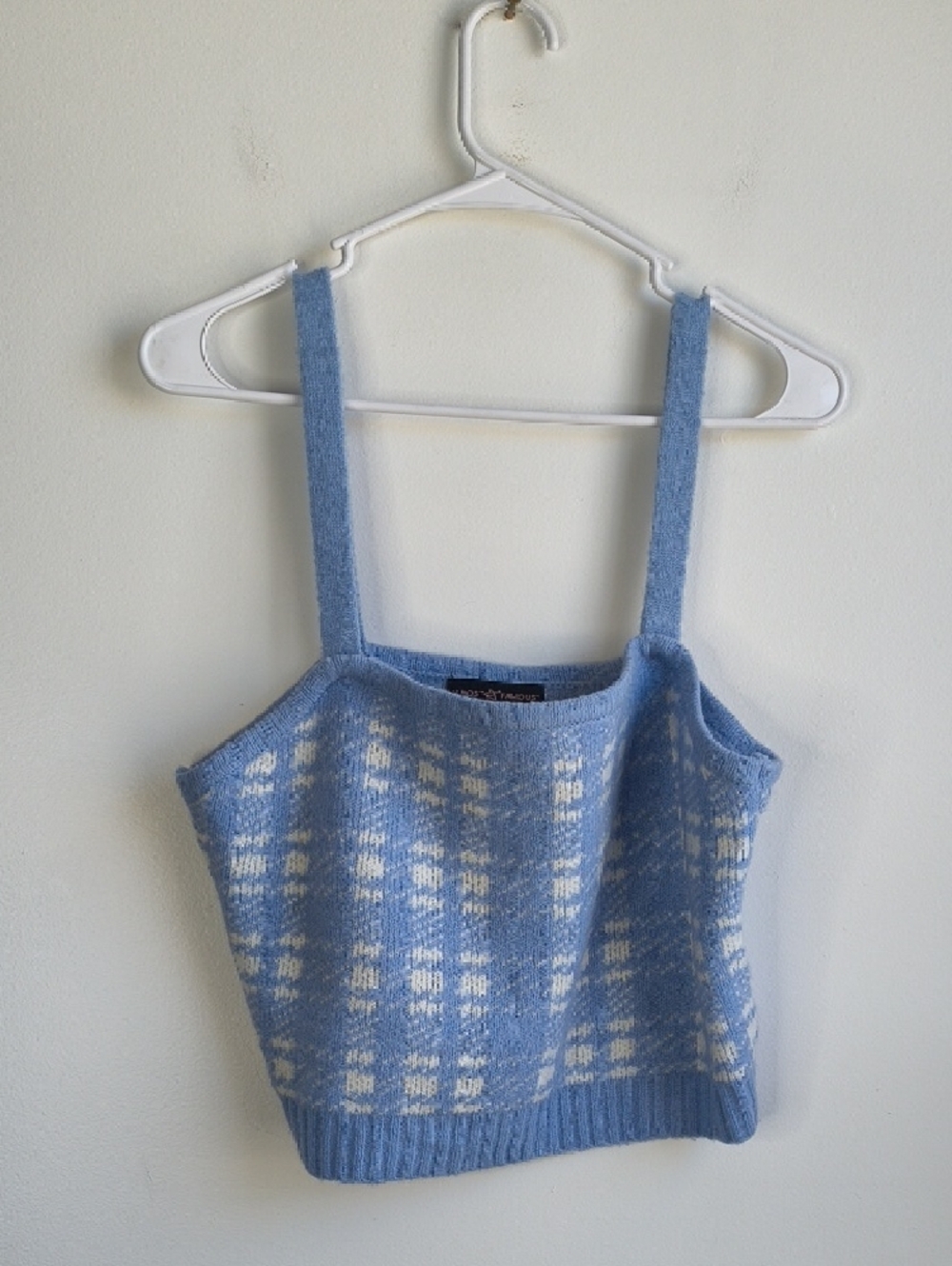 Almost Famous Blue and White Plaid V-Neck Button Cardigan/Cami Set - Picture 3 of 4